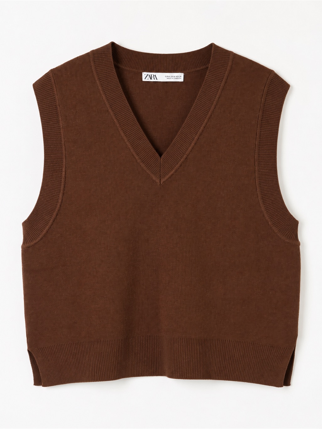 Zara Brown V-Neck Knit Vest